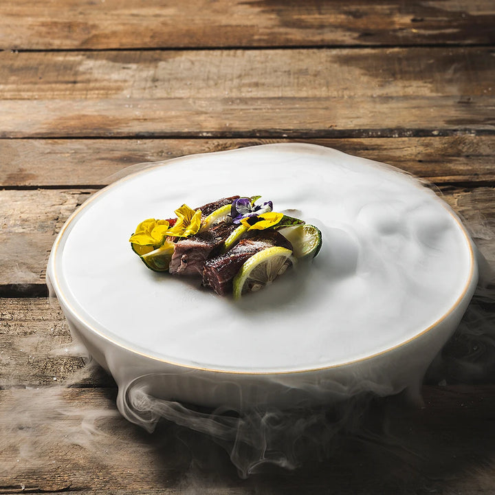 Plato Vajilla Sushi borde Gold para hielo seco 30x4.5cm