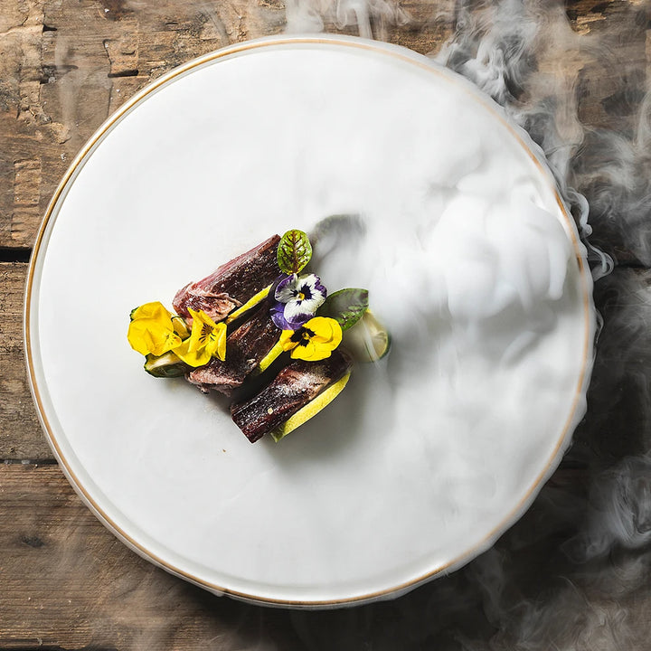 Plato Vajilla Sushi borde Gold para hielo seco 30x4.5cm