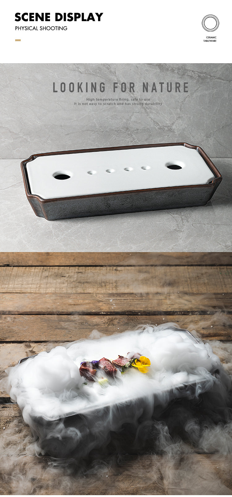 Plato Sushi para hielo seco 33.5X11.5X4.2cm.