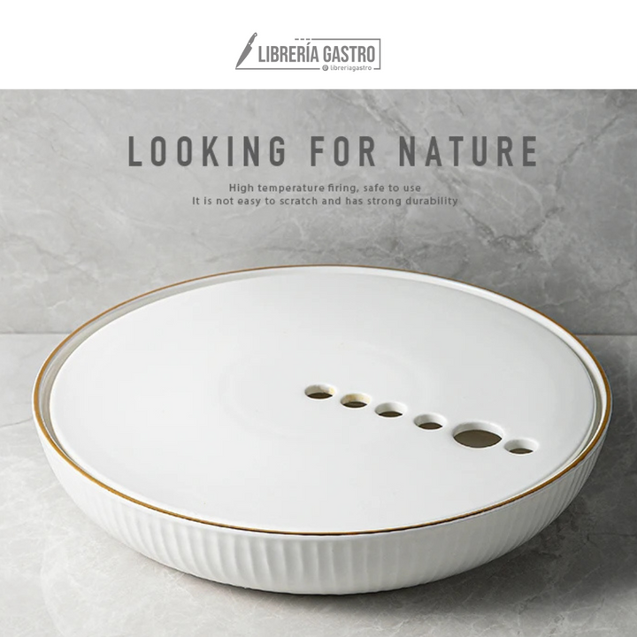 Plato Vajilla Sushi borde Gold para hielo seco 30x4.5cm