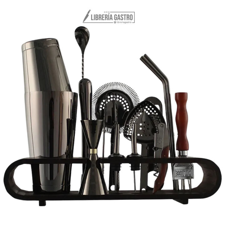 Kit Profesional Bartender, 20pzs acero Premium color negro.