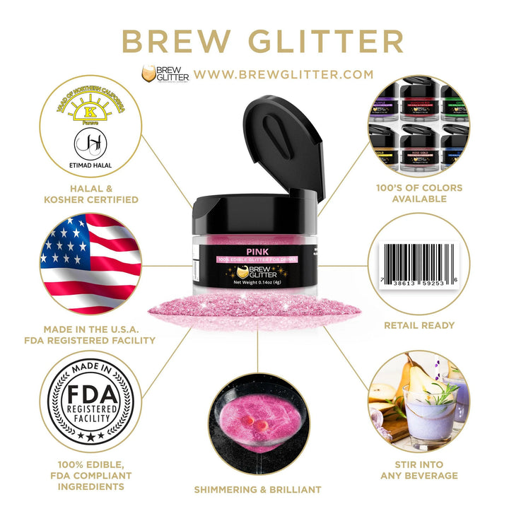 Pink Brew Glitter 4 g| Cocktail Beverage Glitter