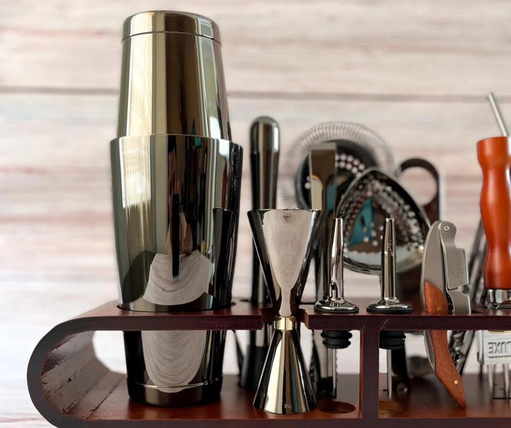 Kit Profesional Bartender, 20pzs acero Premium color negro.
