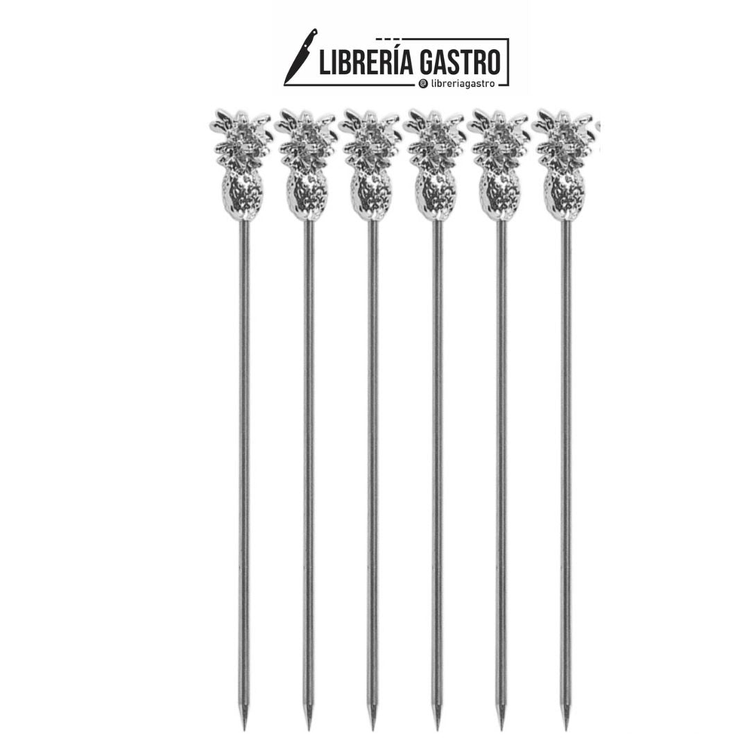 Palillos Piña de acero inoxidable para cóctel, 5 piezas.