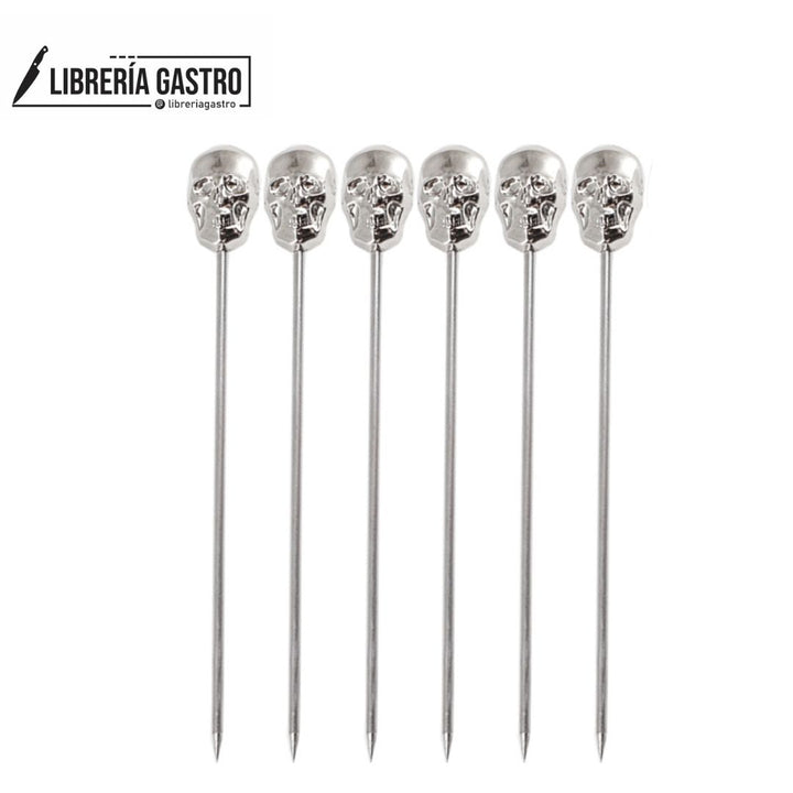 Palillos Craneo de acero inoxidable para cóctel, 5 piezas.