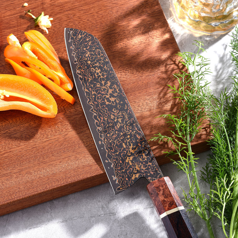 Cuchillo Santoku #7 Japones, Damasco 37 capas, núcleo 10Cr15CoMoV.