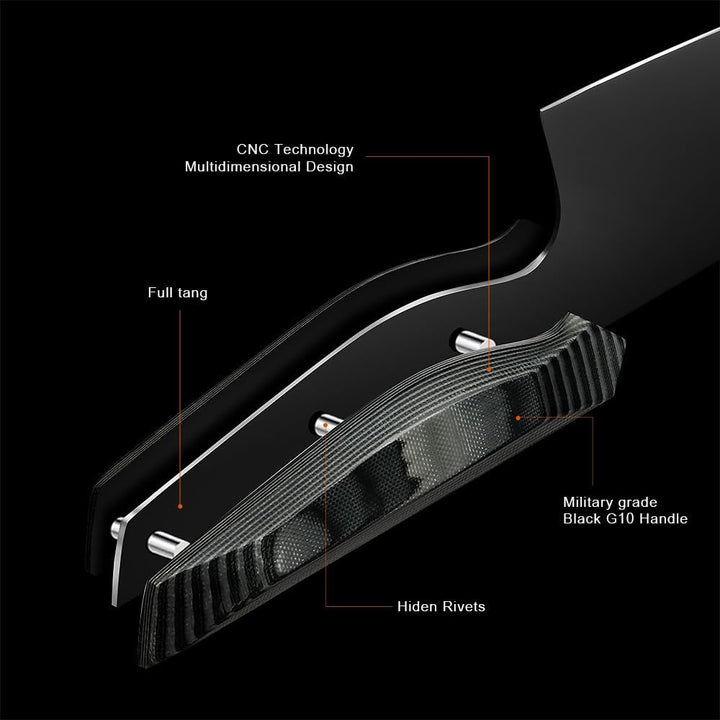 Cuchillo Kiritsuke negro mate #8, acero 440C con revestimiento de titanio invertido