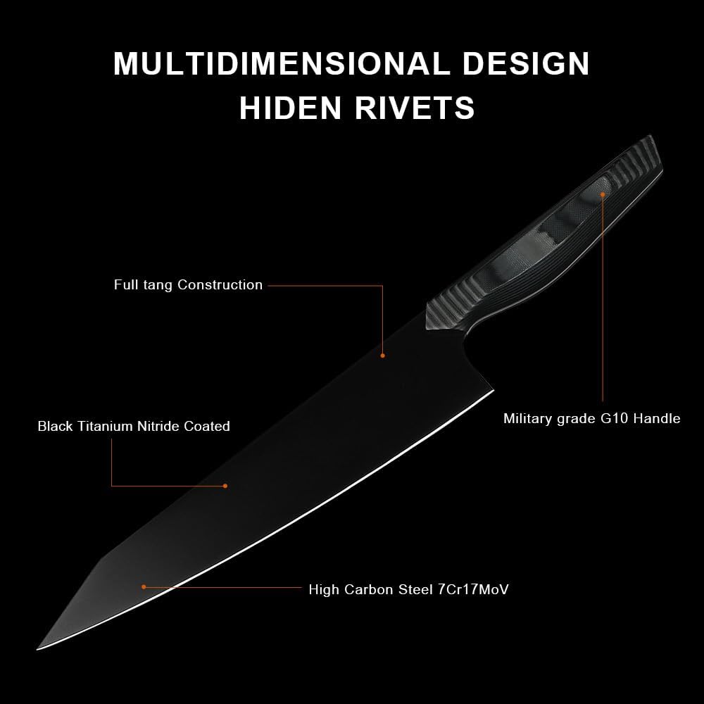 Cuchillo Kiritsuke negro mate #8, acero 440C con revestimiento de titanio invertido