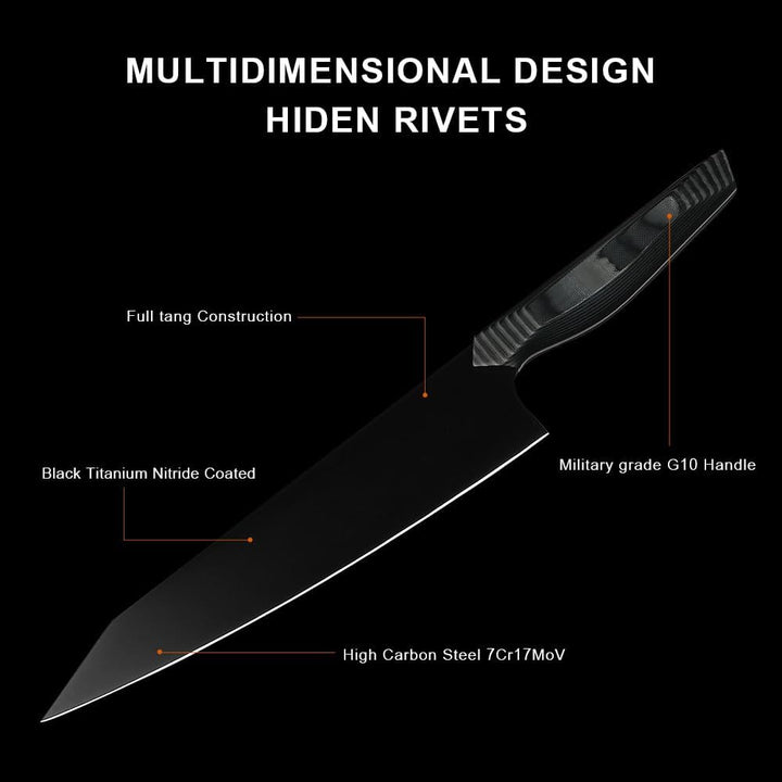 Cuchillo Kiritsuke negro mate #8, acero 440C con revestimiento de titanio invertido