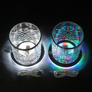 Posavasos LED para bebidas, LAFEINA USB recargable luz hasta posavasos acrílico (redondo RGB)