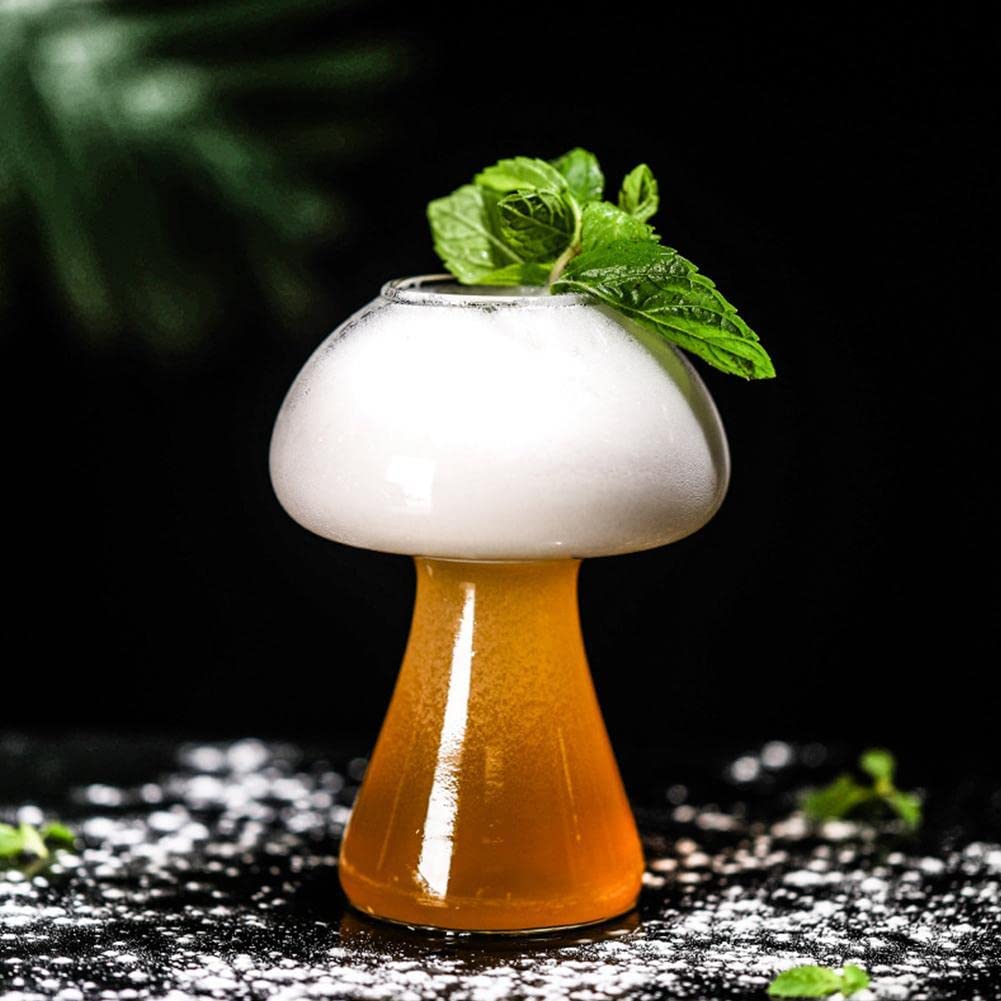 Vaso de hongo creativo 250ml, vaso de cóctel con forma de hongo transparente.