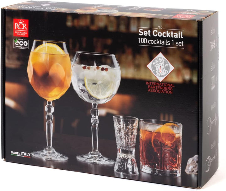 RCR Set Cocktail 4 Pezzi in Eco Cristal Glass Trasparente