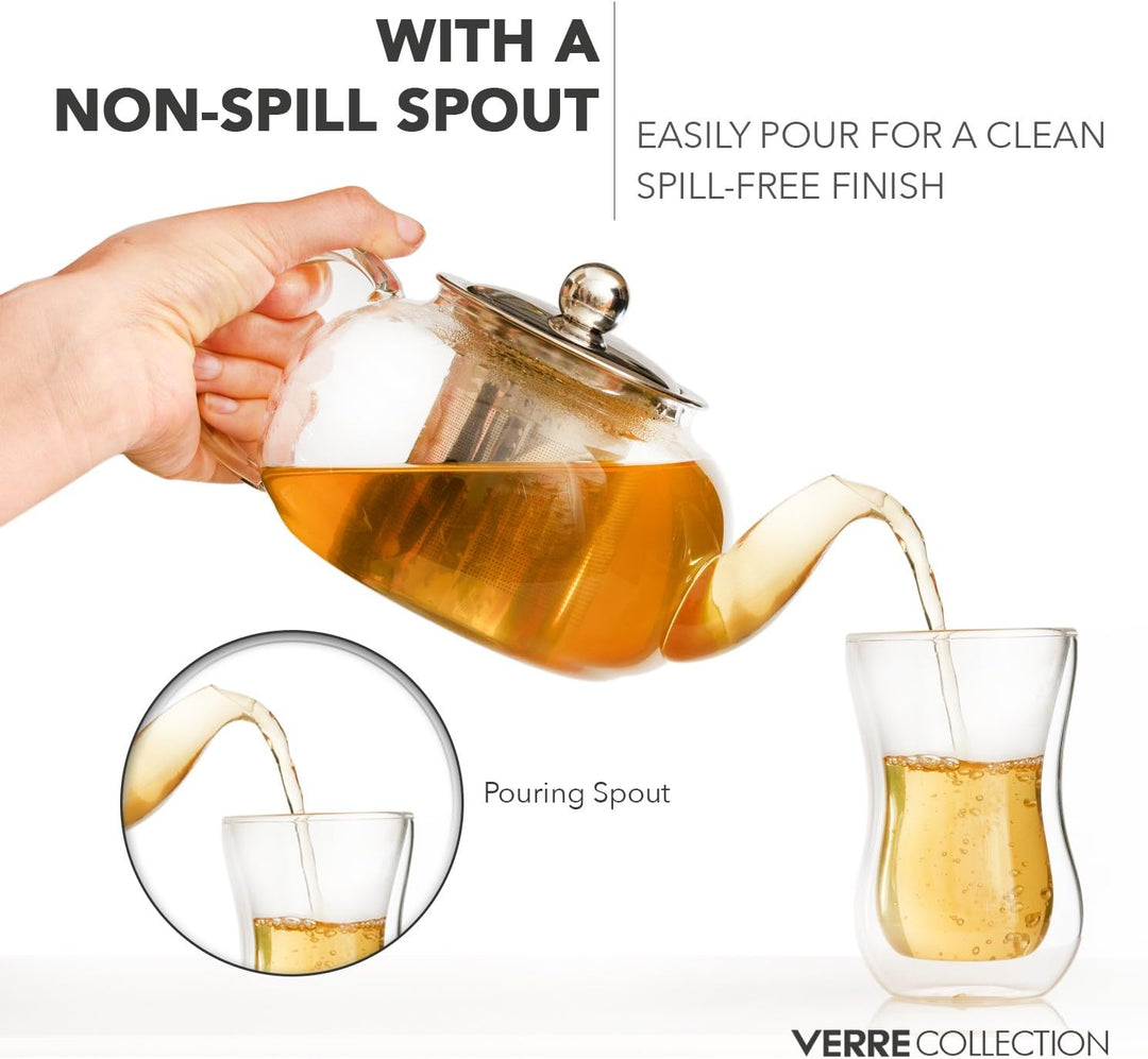 Tetera de compatible con estufa, 800 ml, con infusor extraíble de acero inoxidable.