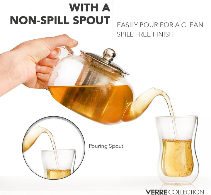 Tetera de compatible con estufa, 800 ml, con infusor extraíble de acero inoxidable.