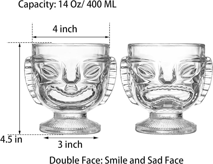 Tiki de 14 onzas, juego de tazas Tiki transparentes modernas,