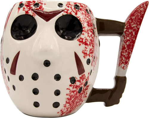 Silver Buffalo Warner Bros Friday The 13th Jason Máscara con cuchillo de cerámica para café esculpido 3D,