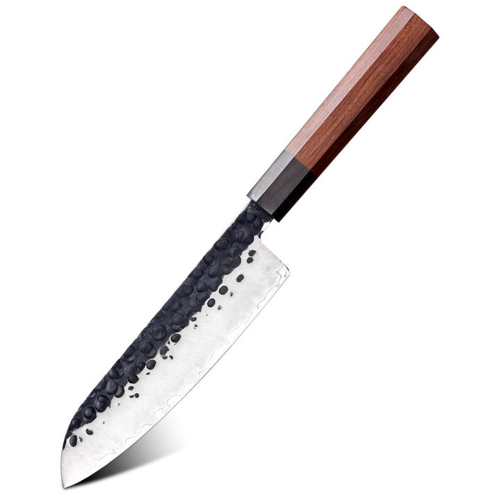 Cuchillo #7 Santoku, mango forjado, hoja de acero negro de alto carbono.