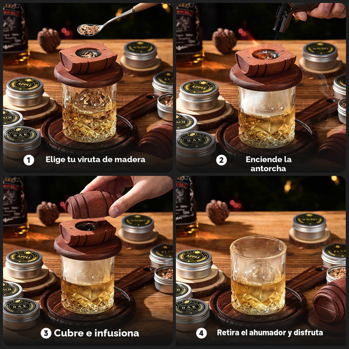 Kit Barril ahumador de whisky con solpete - 6 Astillas de madera.