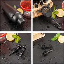 Cargar imagen en el visor de la galería, Kit de 11 piezas de barman negro, perfecto para mezclar bebidas, herramientas de barra de acero inoxidable con soporte