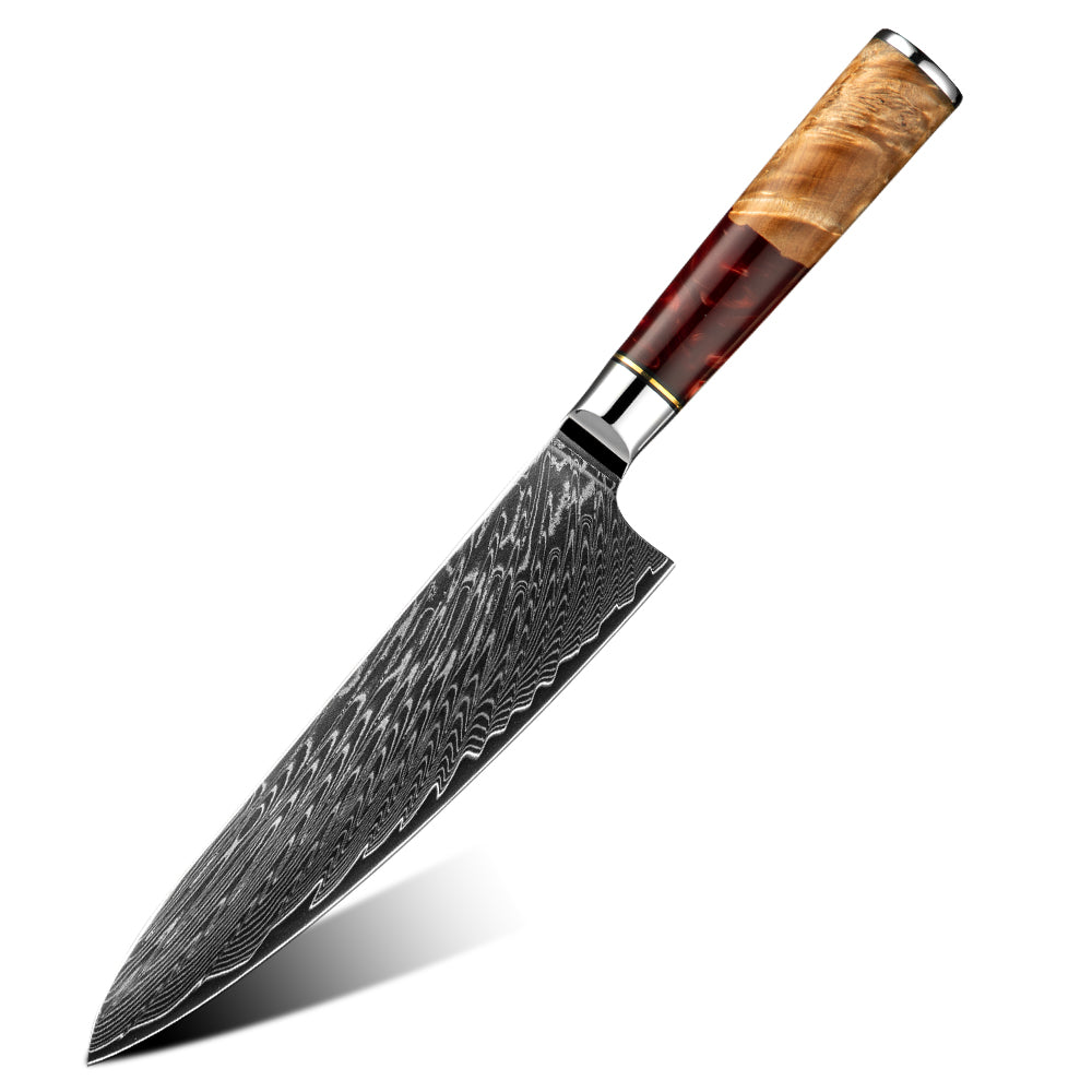 Cuchillo CHEF #8 con mango de resina, acero damasco 67 capas japonés VG10.