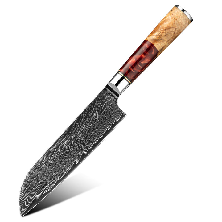 Cuchillo SANTOKU #7 con mango de resina, acero damasco 67 capas japonés VG10.