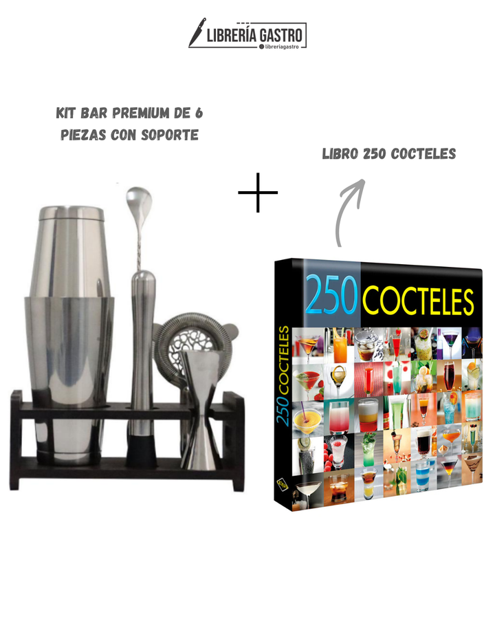 BOX Kit bar premium de 6 piezas con soporte + libro 250 cocteles