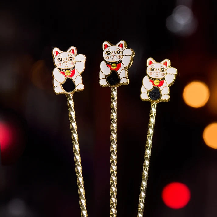 LUCKY CAT BARSPOON GOLD-PLATED / 29.5cm Cocktail Kingdon.