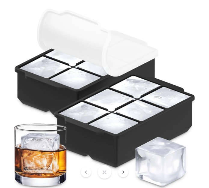 PACK Bandeja de hielo de silicona de grado alimenticio, 6 cubos 5cm con tapa Y 6 esfera de 4.5cm diá.