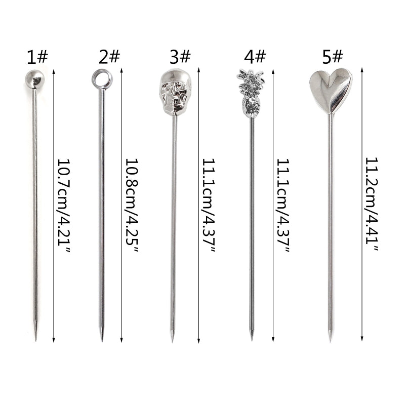 Palillos Piña de acero inoxidable para cóctel, 5 piezas.