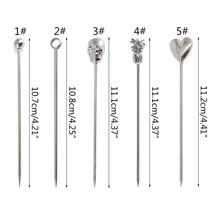 Palillos Piña de acero inoxidable para cóctel, 5 piezas.