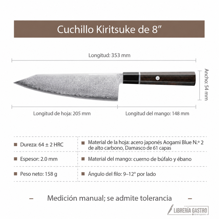 Cuchillo Kiritsuke #8 “Vórtice” – damasco de 61 capas Núcleo Japones Aogami Blue No. 2