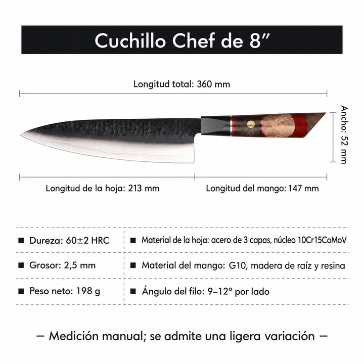 Cuchillo Chef #8 "Fénix" – Núcleo 10Cr