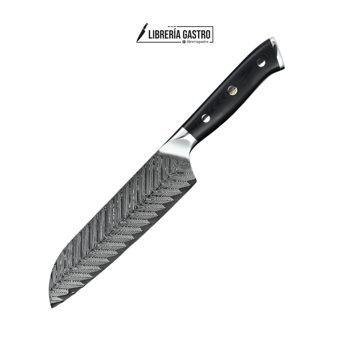 Cuchillo Santoku #7, profesional de 67 capas, AUS-10V de Damasco, mango de acero