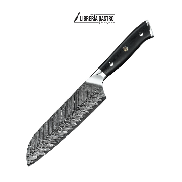 Cuchillo Santoku #7, profesional de 67 capas, AUS-10V de Damasco, mango de acero