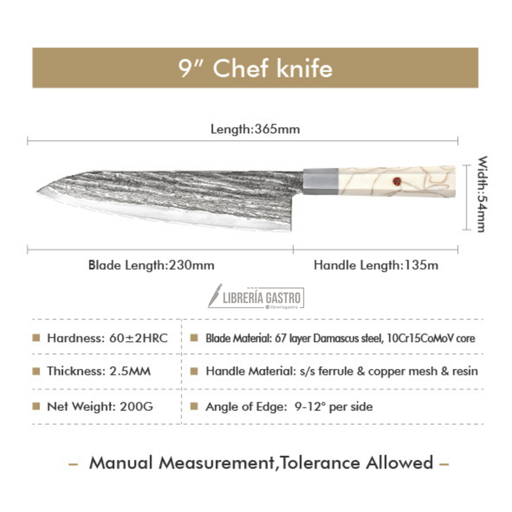 Cuchillo Chef #8 "ALBA" – Damasco de 67 Capas, núcleo 10Cr