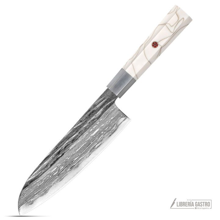 Cuchillo Santoku #7 "ALBA" – Damasco de 67 Capas, núcleo 10Cr.