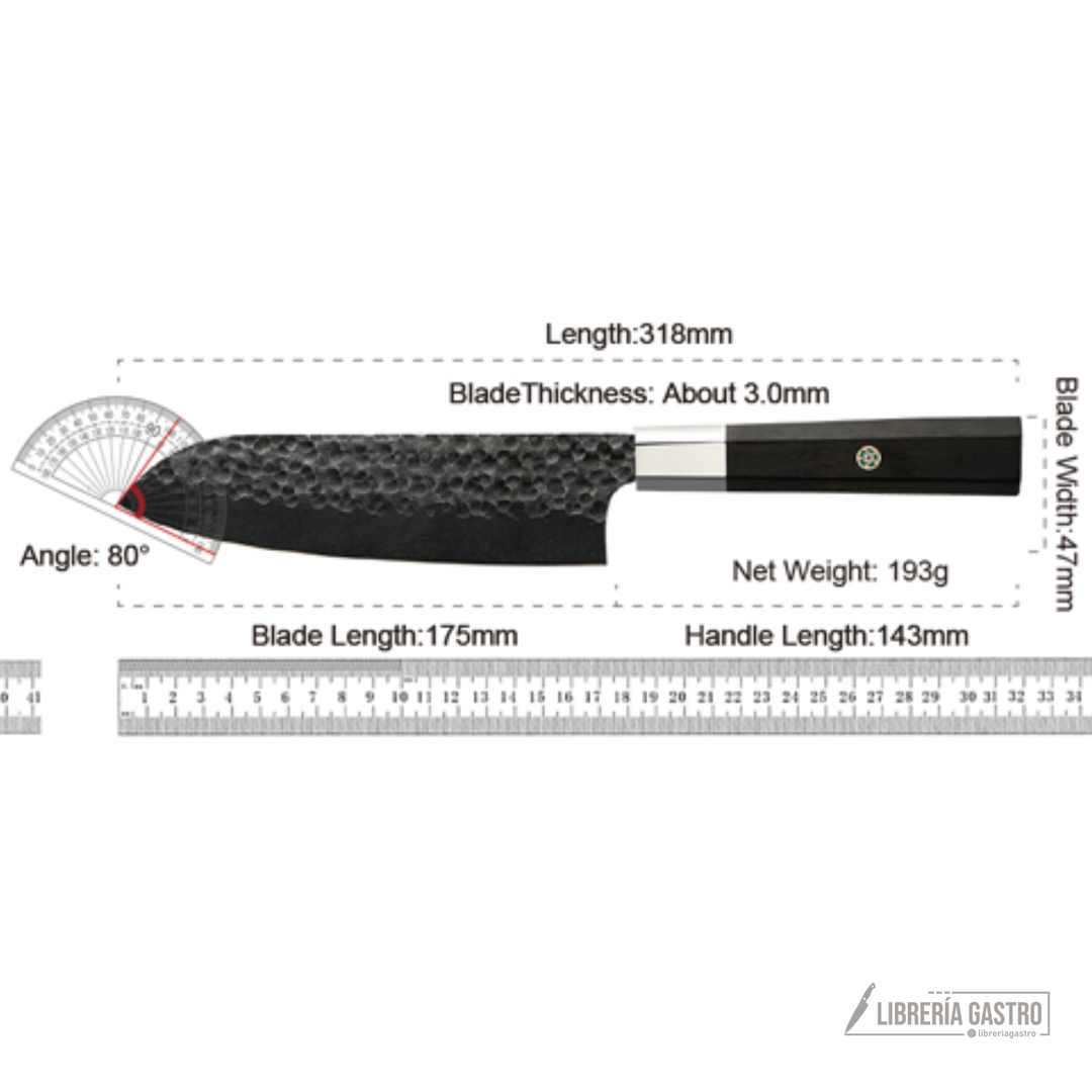 Cuchillo Santoku #7 Obsidiana – Acero 440C