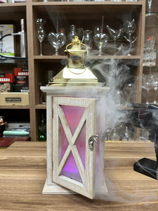 Farol de madera con láminas de vidrio – madera vintage y parte superior de metal Gold, alto 25cm