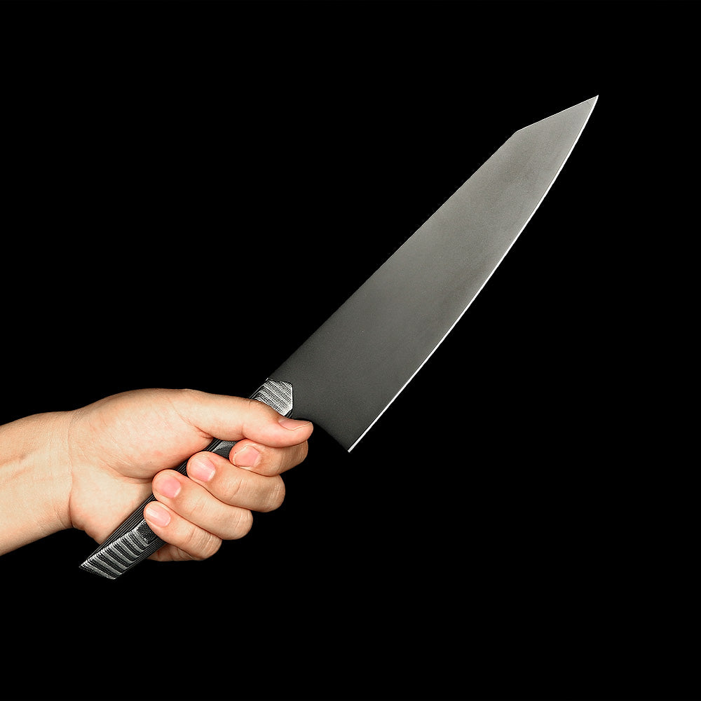 Cuchillo Kiritsuke negro mate #8, acero 440C con revestimiento de titanio invertido