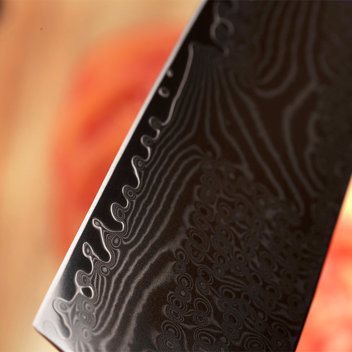 Cuchillo Santoku #7 “Centinela” – Damasco 67 capas, núcleo 10Cr.