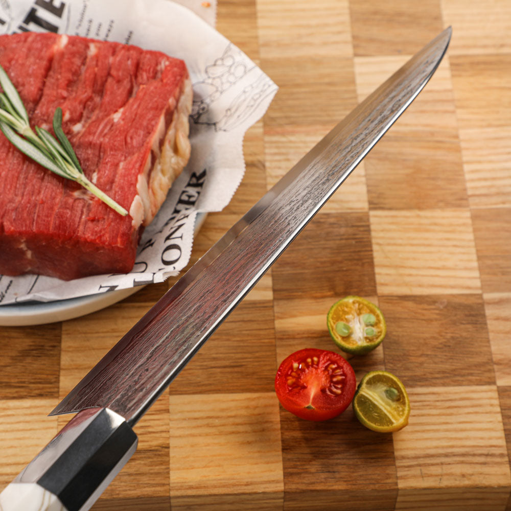 Cuchillo Santoku #7 "ALBA" – Damasco de 67 Capas, núcleo 10Cr.