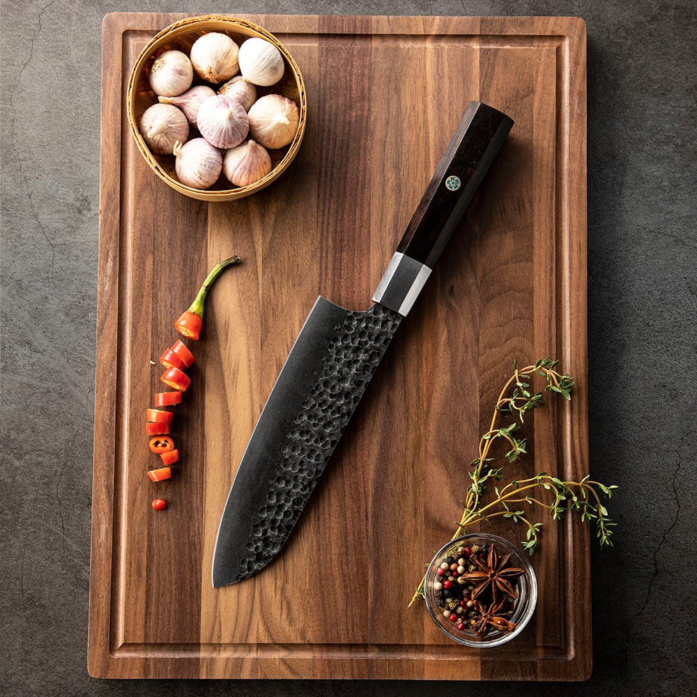 Cuchillo Santoku #7 Obsidiana – Acero 440C