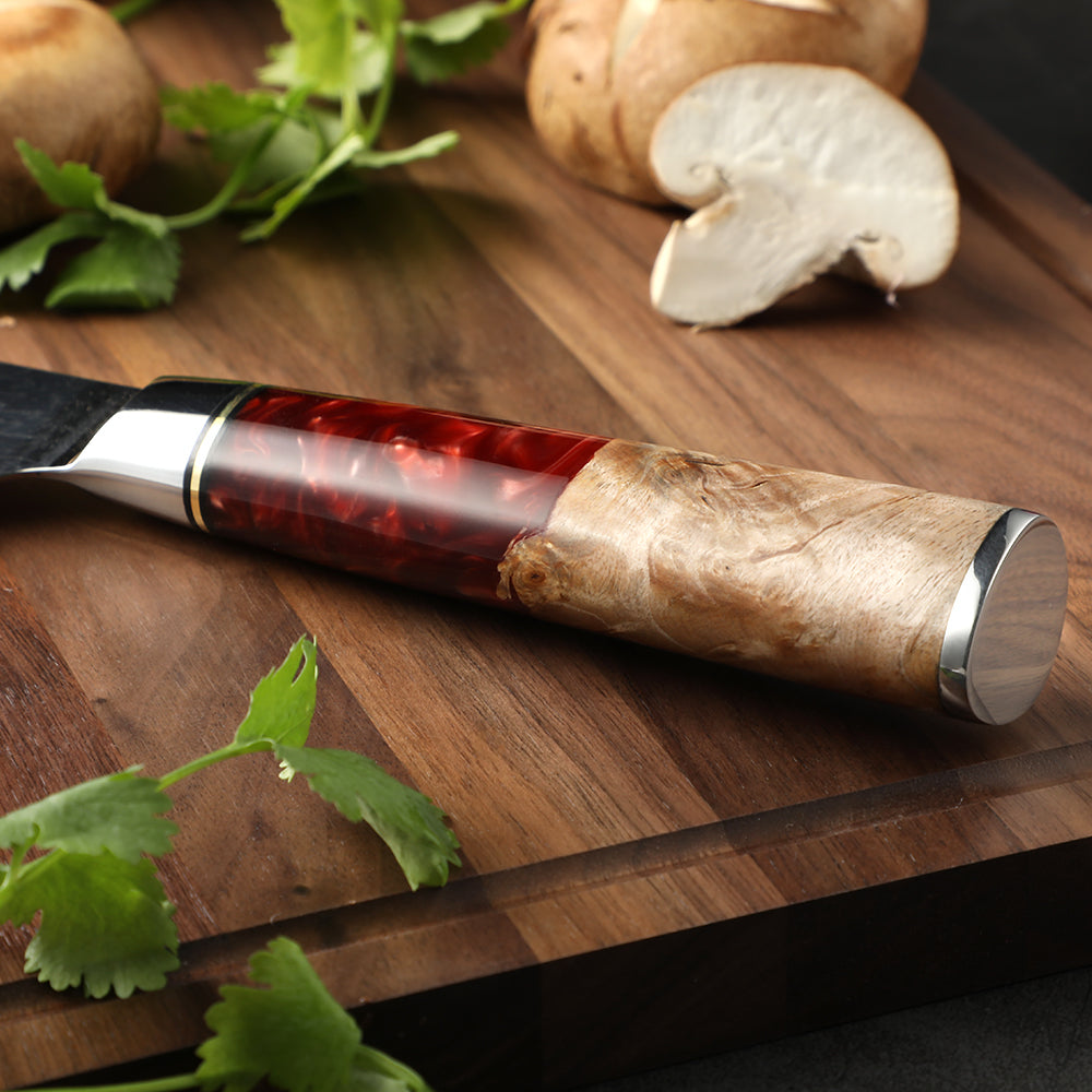 Cuchillo SANTOKU #7 con mango de resina, acero damasco 67 capas japonés VG10.