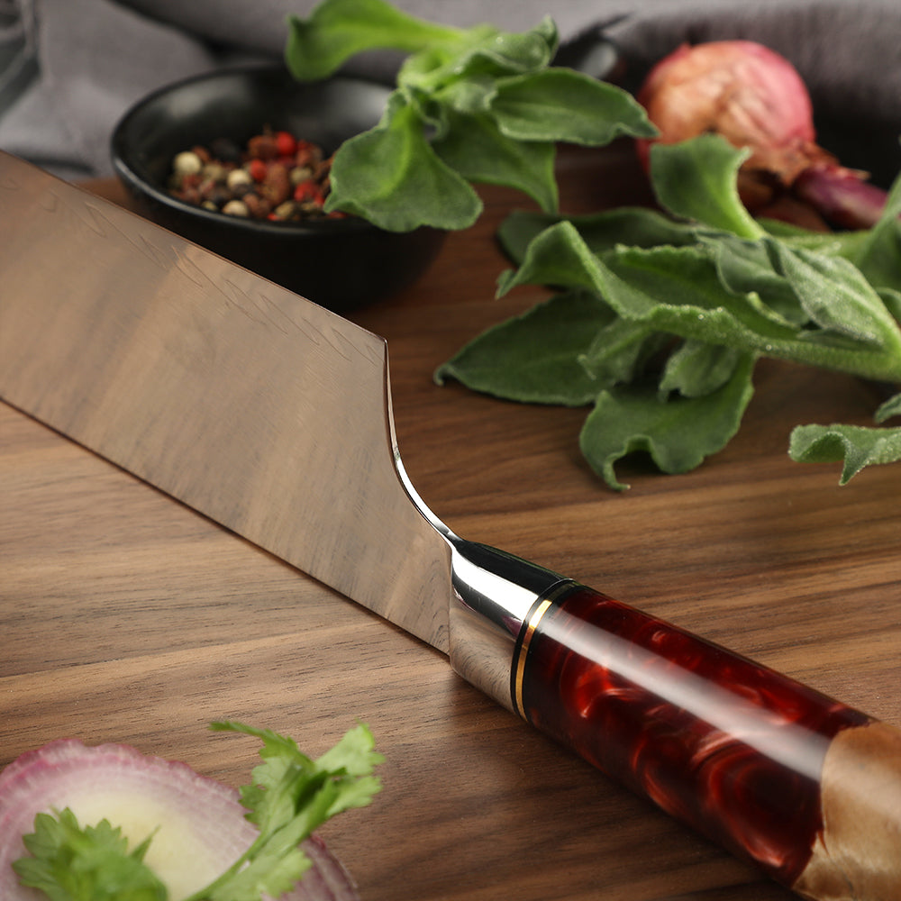 Cuchillo SANTOKU #7 con mango de resina, acero damasco 67 capas japonés VG10.