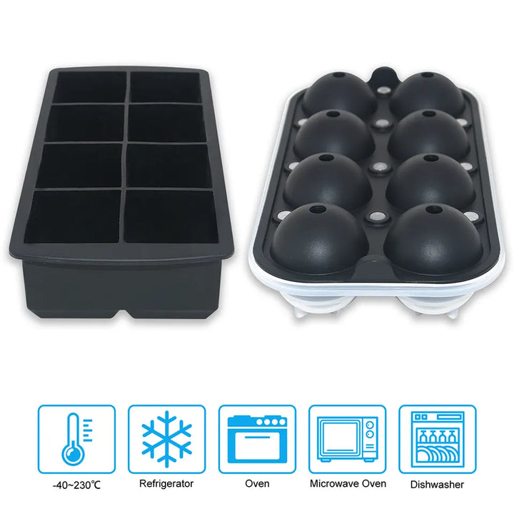 PACK Molde para hacer bolas de hielo / cubos de 8 cavidades y 2 pulgadas con tapa.