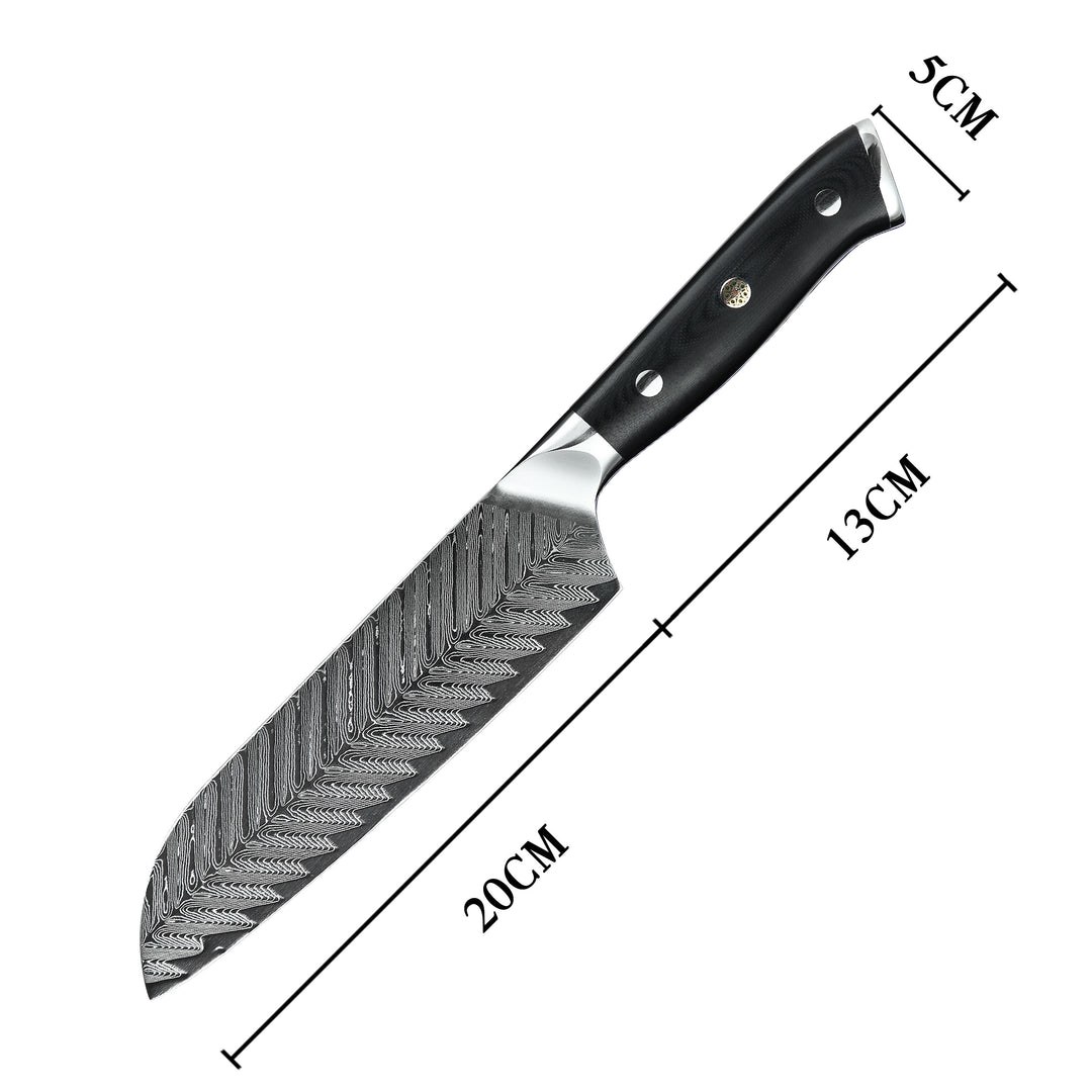 Cuchillo Santoku #7, profesional de 67 capas, AUS-10V de Damasco, mango de acero
