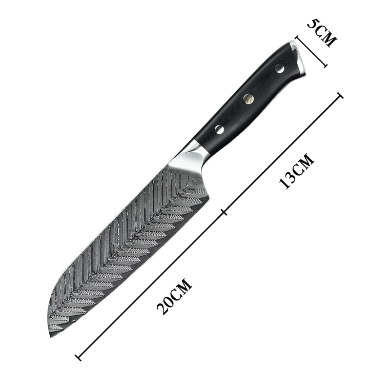 Cuchillo Santoku #7, profesional de 67 capas, AUS-10V de Damasco, mango de acero