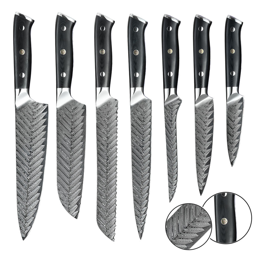 Cuchillo Santoku #7, profesional de 67 capas, AUS-10V de Damasco, mango de acero