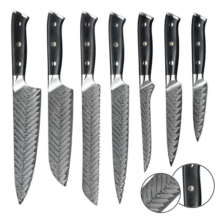 Cuchillo Santoku #7, profesional de 67 capas, AUS-10V de Damasco, mango de acero