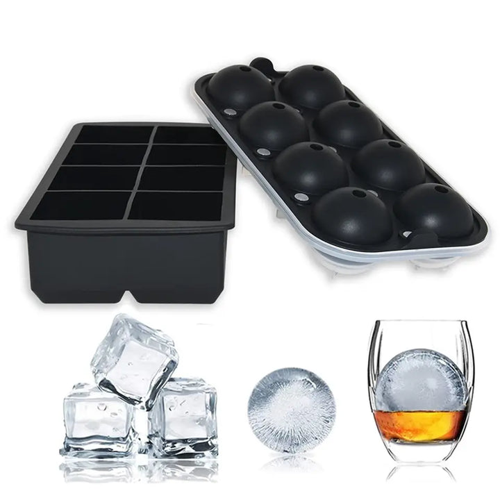 PACK Molde para hacer bolas de hielo / cubos de 8 cavidades y 2 pulgadas con tapa.